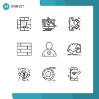 Universal Icon Symbols Group of 9 Modern Outlines of check protect workshop lock pad game Editable Vector Design Elements