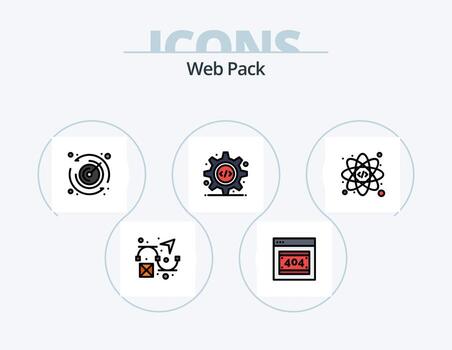 línea de paquete web paquete de iconos llenos 5 diseño de iconos. . página web. código fuente. web. codificación vector