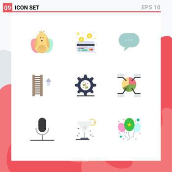 Paquete de 9 colores planos de interfaz de usuario de signos y símbolos modernos de configuración de elementos de diseño de vector editables de escalera de flecha de comentario de tierra