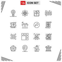 Group of 16 Modern Outlines Set for book kitchen management food cooker Editable Vector Design Elements