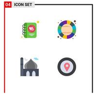 4 Thematic Vector Flat Icons and Editable Symbols of diary masjid writing wheel moon Editable Vector Design Elements