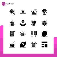 Solid Glyph Pack of 16 Universal Symbols of success prize space award lover Editable Vector Design Elements