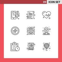 Set of 9 Commercial Outlines pack for network globe scratch pad location navigation Editable Vector Design Elements