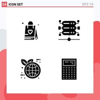 4 User Interface Solid Glyph Pack of modern Signs and Symbols of shopping bag calculate database earth day device Editable Vector Design Elements