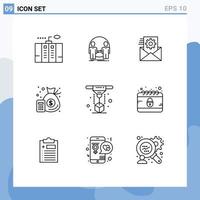 9 Thematic Vector Outlines and Editable Symbols of money finance identity accounting data management Editable Vector Design Elements