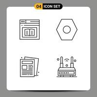 Set of 4 Modern UI Icons Symbols Signs for book news learning basic paper Editable Vector Design Elements