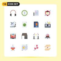 Pictogram Set of 16 Simple Flat Colors of antenna security plus protection pen Editable Pack of Creative Vector Design Elements