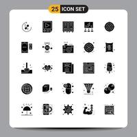 Group of 25 Modern Solid Glyphs Set for solution group playback brainstorming read Editable Vector Design Elements