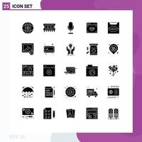 User Interface Pack of 25 Basic Solid Glyphs of media graduation broadcast education web Editable Vector Design Elements