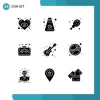 Pictogram Set of 9 Simple Solid Glyphs of music guitar food ecommerce business Editable Vector Design Elements