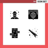 4 Thematic Vector Solid Glyphs and Editable Symbols of employee app development business link div Editable Vector Design Elements