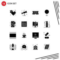 Mobile Interface Solid Glyph Set of 16 Pictograms of receiver duration hardware call male Editable Vector Design Elements