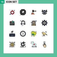 Modern Set of 16 Flat Color Filled Lines Pictograph of technology action auction legal judge Editable Creative Vector Design Elements