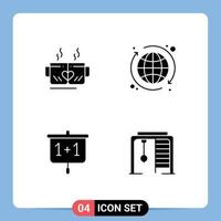 Universal Icon Symbols Group of 4 Modern Solid Glyphs of tea education heart globe school Editable Vector Design Elements