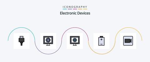 Devices Line Filled Flat 5 Icon Pack Including . record. internet. camera. electric vector