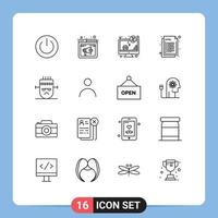 Set of 16 Vector Outlines on Grid for html coding speaker screen money Editable Vector Design Elements