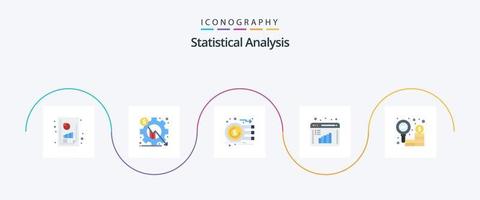 Statistical Analysis Flat 5 Icon Pack Including data evaluation. business research. setting. business report. graph vector