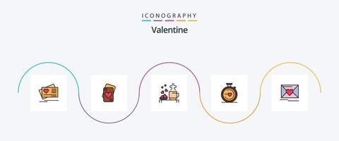 paquete de iconos de 5 planos llenos de línea de San Valentín que incluye boda. amar. cariñoso. correo. corazón vector