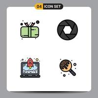 Set of 4 Vector Filledline Flat Colors on Grid for present laptop cute camera start up Editable Vector Design Elements