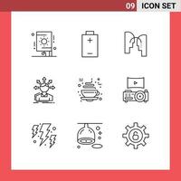 9 Universal Outlines Set for Web and Mobile Applications coffee transition head structure difference Editable Vector Design Elements