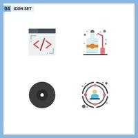 Group of 4 Flat Icons Signs and Symbols for coding disc label wine link Editable Vector Design Elements