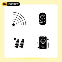 Pictogram Set of 4 Simple Solid Glyphs of feed sports baby surf globe Editable Vector Design Elements