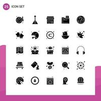 25 Thematic Vector Solid Glyphs and Editable Symbols of media movie music folder shopping Editable Vector Design Elements