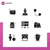 Mobile Interface Solid Glyph Set of 9 Pictograms of data center venture computers money power Editable Vector Design Elements