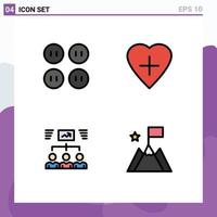 Set of 4 Vector Filledline Flat Colors on Grid for buttons task heart team achievement Editable Vector Design Elements