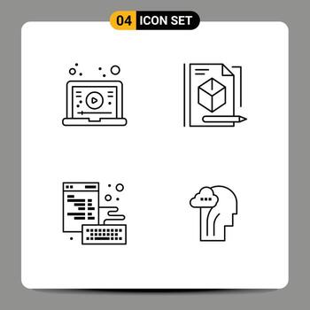 Modern Set of 4 Filledline Flat Colors and symbols such as internet coding video pencil page Editable Vector Design Elements