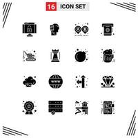 Pack of 16 creative Solid Glyphs of excavator contact mobility book ride Editable Vector Design Elements