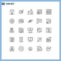 Set of 25 Vector Lines on Grid for cosmetic coins flash camera money finance Editable Vector Design Elements