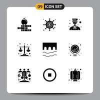 Solid Glyph Pack of 9 Universal Symbols of bridge equality avatar balance scale professional Editable Vector Design Elements