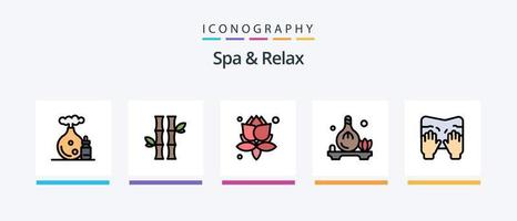 La línea de spa y relajación llenó el paquete de 5 íconos que incluye. balneario roca . tazón .. diseño de iconos creativos vector