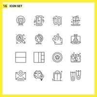 Set of 16 Vector Outlines on Grid for find juice arrow food beverage Editable Vector Design Elements