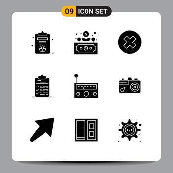 9 Thematic Vector Solid Glyphs and Editable Symbols of equipment file delete document clipboard Editable Vector Design Elements