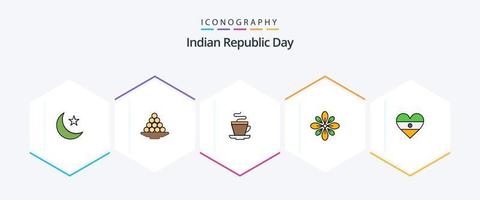 paquete de iconos de línea de relleno del día 25 de la república india que incluye decoración. celebrar. laddu. indio. taza vector