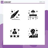 Mobile Interface Solid Glyph Set of 4 Pictograms of back to school person beach sunshade rating Editable Vector Design Elements