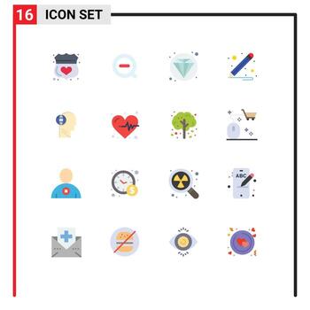 Editable Vector Line Pack of 16 Simple Flat Colors of mind globe delete business pencil Editable Pack of Creative Vector Design Elements