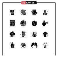 Group of 16 Solid Glyphs Signs and Symbols for document analytics community waiter assistant Editable Vector Design Elements