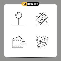 Group of 4 Filledline Flat Colors Signs and Symbols for coordinate fashion cinema tickets theater tickets wallet Editable Vector Design Elements