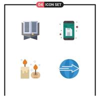 Group of 4 Modern Flat Icons Set for quran up ramadhan document aroma candle Editable Vector Design Elements