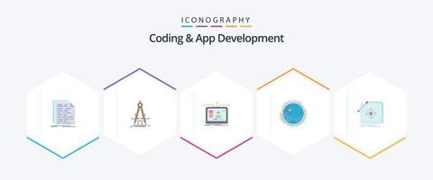 Coding And App Development 25 Flat icon pack including connection. worldwide. refinement. design. user vector