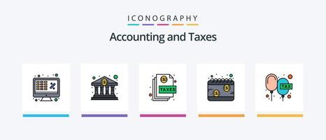 la línea de impuestos llenó el paquete de 5 iconos, incluido el presupuesto. impuestos. flotante. dinero. moneda. diseño de iconos creativos vector