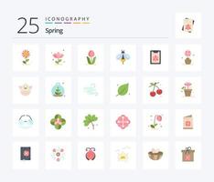 Spring 25 Flat Color icon pack including flower. spring. rose. clipboard. bug vector