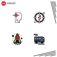 Stock Vector Icon Pack of 4 Line Signs and Symbols for mind rocket head target bus Editable Vector Design Elements