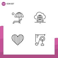 4 Universal Line Signs Symbols of beanch heart enjoy think like Editable Vector Design Elements