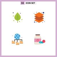Pack of 4 Modern Flat Icons Signs and Symbols for Web Print Media such as autumn globe nature layers technology Editable Vector Design Elements
