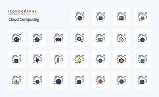 paquete de iconos de estilo lleno de línea de computación en la nube de 25 vector