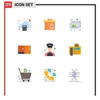 Pack of 9 Modern Flat Colors Signs and Symbols for Web Print Media such as taxi car design home appliances desk Editable Vector Design Elements